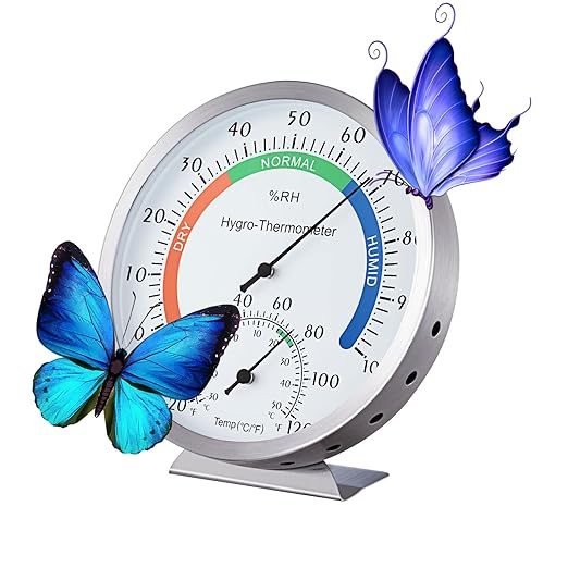Hygro-Thermometer Stainless Steel 5 Inch Colorful Dial Indoor Outdoor Hygrometer Thermometer Analog Hygrometer Thermometer Humidity Temperature Indicator for Home, Office, Garden, Patio, Warehouse - Image 3