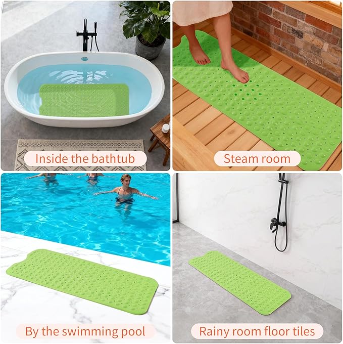 Anti-Slip Bathtub Shower mat, 39.3×15.7 inch（Approximately 100 × 40cm） Soft Oversized Machine Washable Non-Slip Bathtub mat with Drainage Holes, Bathroom Floor Suction Cup.（1-Opaque Pea Green） - Image 7