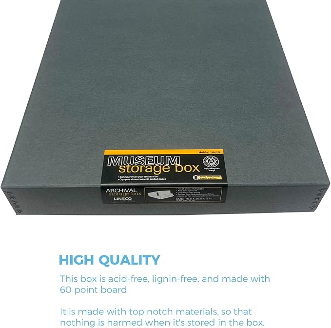 Lineco Museum Archival Storage Box, 16.75x20.75x3 in. Drop Front Design. Acid-Free with Metal Edge. Organize Photos, Pictures, Prints, Documents, Crafts, DIY. Gray, 2 Pack - Image 3