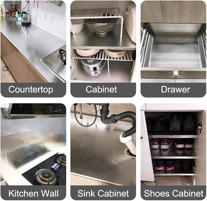 Kitchen Wallpaper Oil Proof Sticker Aluminum Foil Backsplash Self-Adhesive Contact Paper Cabinet Liner Waterproof and Heat Resistant Peel and Stick Wallpaper (15.7X197 Inches) - Image 5