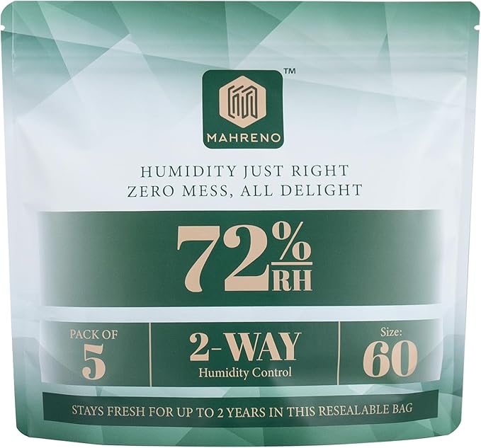 72% Two-Way Humidity Control Packs | 5-Pack, 60g each in Resealable Bag | Long-Lasting Moisture Regulation for Humidifier Boxes by Unknown