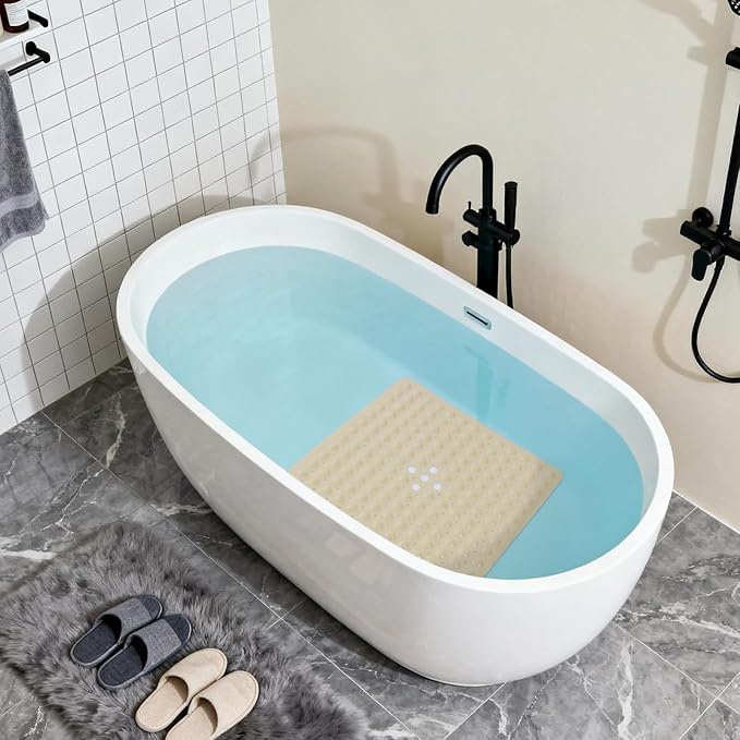 Anti-Slip Bathtub Shower mat, 20.8×20.8（Approximately 53×53cm） inch Soft Oversized Machine Washable Non-Slip Bathtub mat with Drainage Holes, Bathroom Floor Suction Cup.（1-Opaque Khaki） - Image 5
