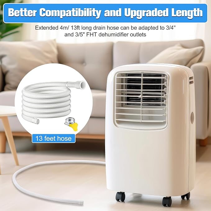 Saillong Patent Pending Dehumidifier Drain Hose, 13FT, 3/4 Inch FHT, with Cuttable Rubber Adapter and Connect Clamp, Flexible Universal Drain Hose for Most Dehumidifier Air Conditioner Brands(White) - Image 5