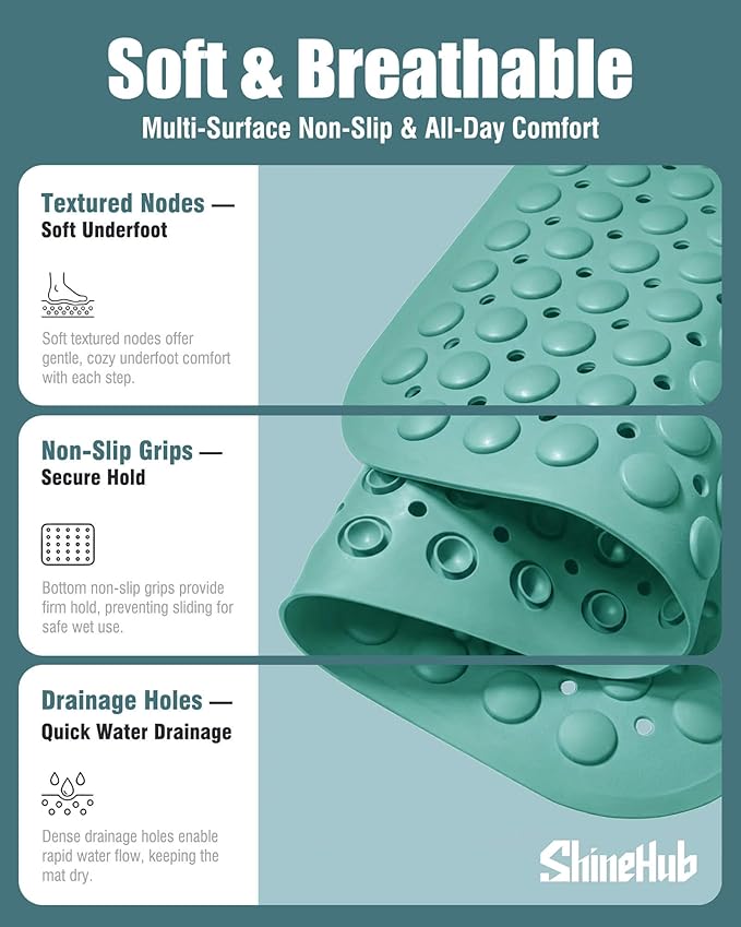 Heavy Duty TPE Bathtub Mat - 166 Suction Cups Non-Slip Shower Mat with Drainage Holes - Durable in-Stall Bath Mat for Daily Use - 28x16 Inches, Smoke Pine Green - Image 5