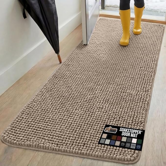 GORILLA GRIP SOAKSTOPPER Dog Door Mat, 70x24 Machine Washable Rug Absorbent Doormat Captures Moisture Mud Dirt, Quick Dry Soft Chenille Entryway Rugs Indoor Entrance Mats for Dog Paws, Beige by GorillaGrip