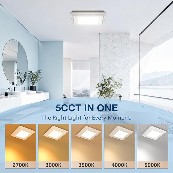 Amico Bathroom Exhaust Fan with Light, 110 CFM, 1.0 Sones, 5CCT, Easy Retrofit without Attic Access, Adjustable Bathroom Fan with light, Quiet Operation, ETL & FCC Certified - Image 3