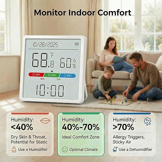 Indoor Thermometer Hygrometer with 4.4" Large Display, Digital Temperature & Humidity Monitor with Clock, Room Humidity Gauge, Built-in Sensor, Magnetic Fridge Mount, Desk Stand or Wall Mount - Image 2