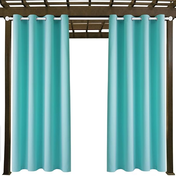 Outdoor Indoor Curtains W52 x L108 for Patio - Weather-resistant Window Panels Privacy Protect Grommet Top Thermal Insulated Home Curtain for Porch Pergola Garden (Teal Blue, 2 Panels) - Image 9