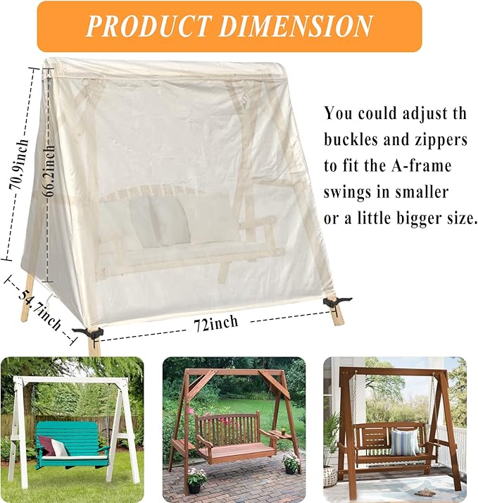 Patio Swing Cover A-Frame Swing Covers Waterproof 3 Seat UV Resistant Weather Protector for Outdoor Courtyard Patio Furniture 72x67x55 Inch Beige - Image 2