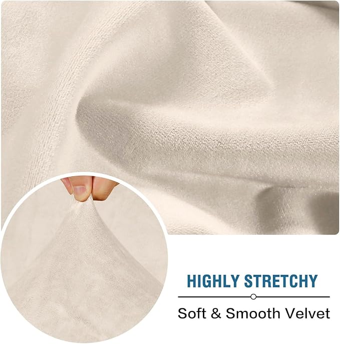 H.VERSAILTEX Velvet Stretch Individual Cushion Cover Plush Cushion Slipcover for Loveseat Sofa Furniture Protector Seat Cushion Sofa Cover (1 Piece Loveseat Cushion Cover, Cream) - Image 3