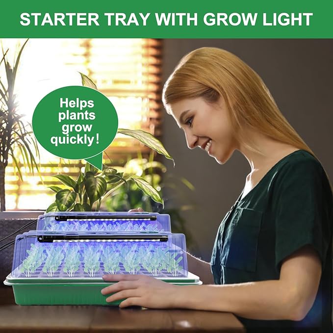 Seed Starter Tray with Timed Grow Light, 2 Pack 80 Cells Plant Starter Tray Seedling Starter Kit with Humidity Domes Base Indoor Mini Greenhouse Plant Germination Trays for Seeds Growing Starting - Image 4