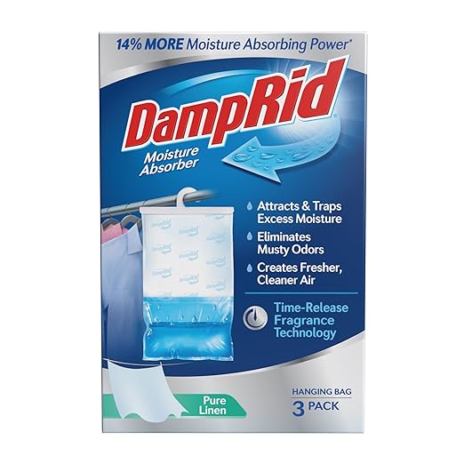 DampRid Pure Linen Hanging Moisture Absorber, 16 oz., 3 Count (Pack of 1) - Eliminates Musty Odors for Fresher, Cleaner Air, Ideal for Closet, 14% More Moisture Absorbing Power* by DampRid