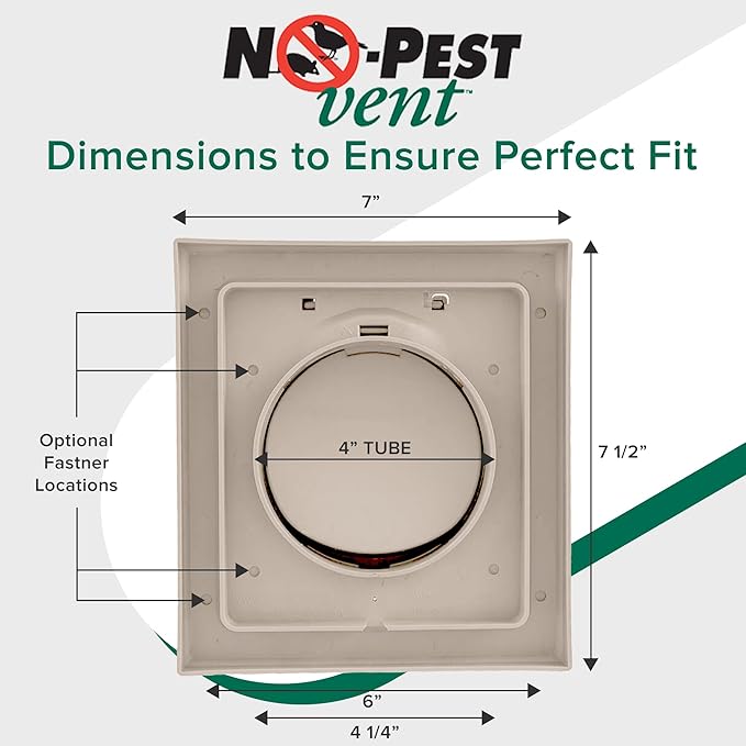 NO-PEST VENT, Exclusive Dual Door Dryer Vent Cover Outdoor 4 inch or Bathroom fan, Made in USA w Highest UV Resistant Plastic in any Outdoor Vent Cover (Tan, 4 inch With 12" Duct Tube) - Image 5
