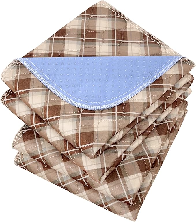 Non-Slip Bed Pads for Incontinence Washable (34" x 36"|2 Pack), Waterproof Bed Pads, Brown Grid, Bed Wetting Pads for Bed, Sofa, Floor, Resuable Underpads for Adults, Seniors, Pet by Brosive