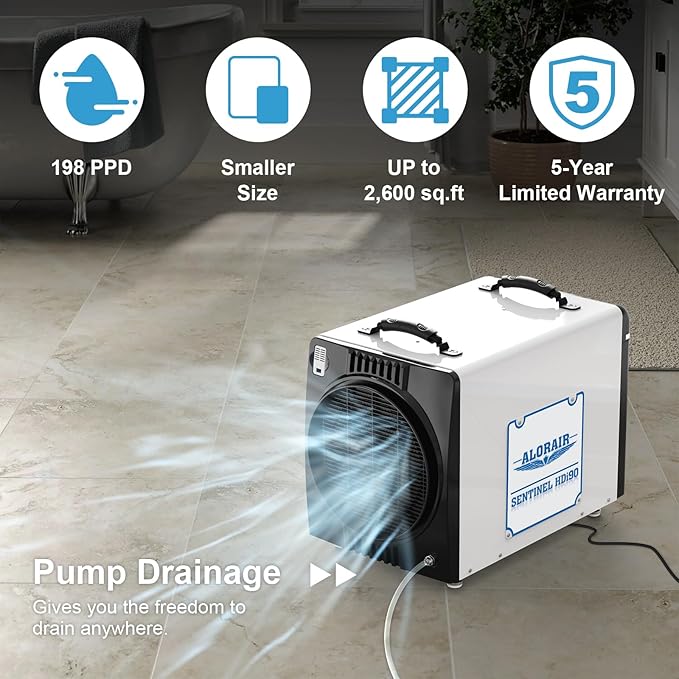 ALORAIR Duct-able Version Basement/Crawl Space Dehumidifiers 198 PPD Commercial Industrial Dehumidifier with Pump and Drain Hose, Auto Defrosting - Image 2