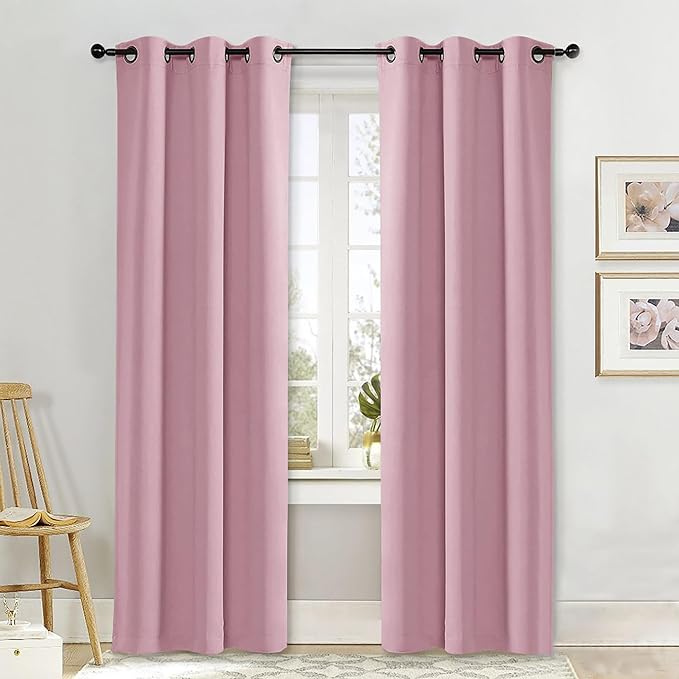 NICETOWN Curtain Blackout Drape Panel, Single Panel, 34 x 84 inch, Rouge Pink, 3 Pass Microfiber Noise Reducing Thermal Insulated Window Drapery with Grommet by NICETOWN