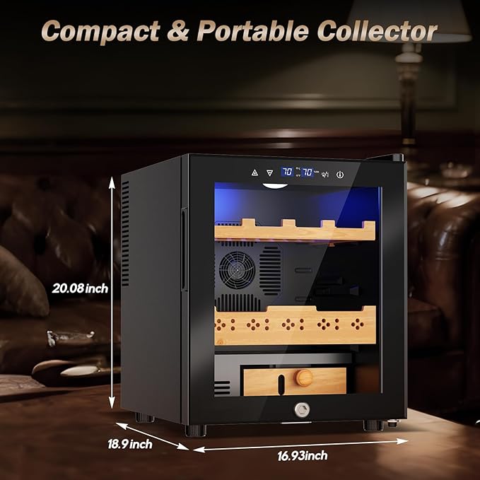 Electric Humidor-50L Cooling & Heating Humidor, Smart Touch Control Humidity & Temp Humidors wtih Spanish Cedar Wood Tray and Drawer, Digital Display, Safety Lock, Desktop Gift for Men - Image 6