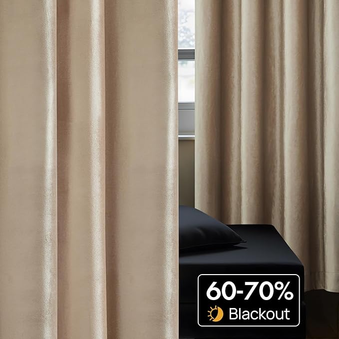 BULBUL Luxury Champagne Beige Velvet Curtains: 108 inches Elegant Living Room Curtain - Modern Thermal Insulated Soundproof Privacy Room Darkening Floor to Ceiling Soft Drapes for Bedroom Set of 2 - Image 4