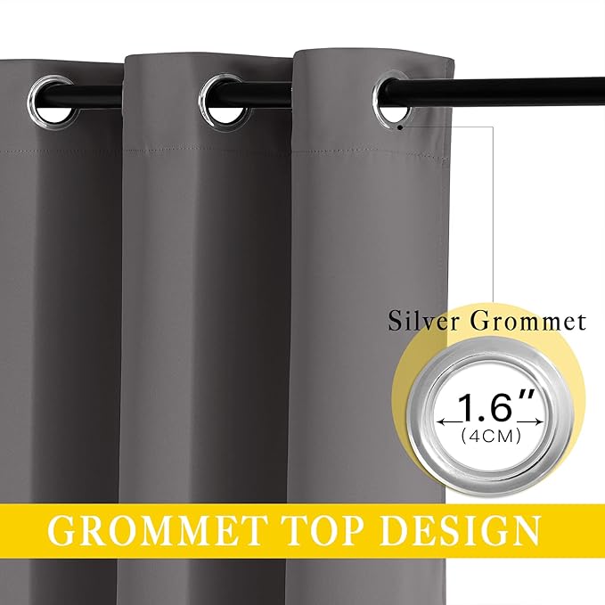 NICETOWN Patio Door Curtain 95 inch Length, Grommet Top Thermal Insulated Blackout Panels Curtain Drapes for Sliding Glass Door (Gray, 80" Wide, 1 Panel) - Image 2
