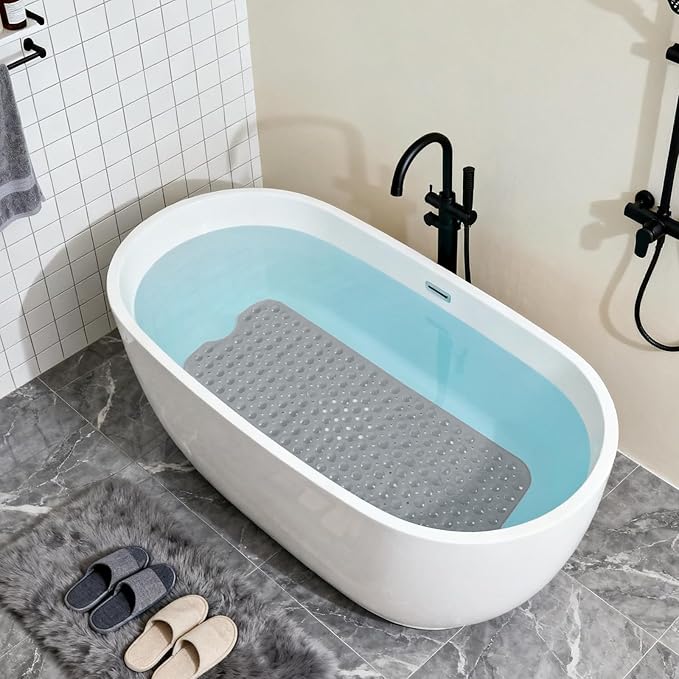 Anti-Slip Bathtub Shower mat, 39.3×15.7 inch（Approximately 100 × 40cm） Soft Oversized Machine Washable Non-Slip Bathtub mat with Drainage Holes, Bathroom Floor Suction Cup.（1-Opaque Gray） - Image 3