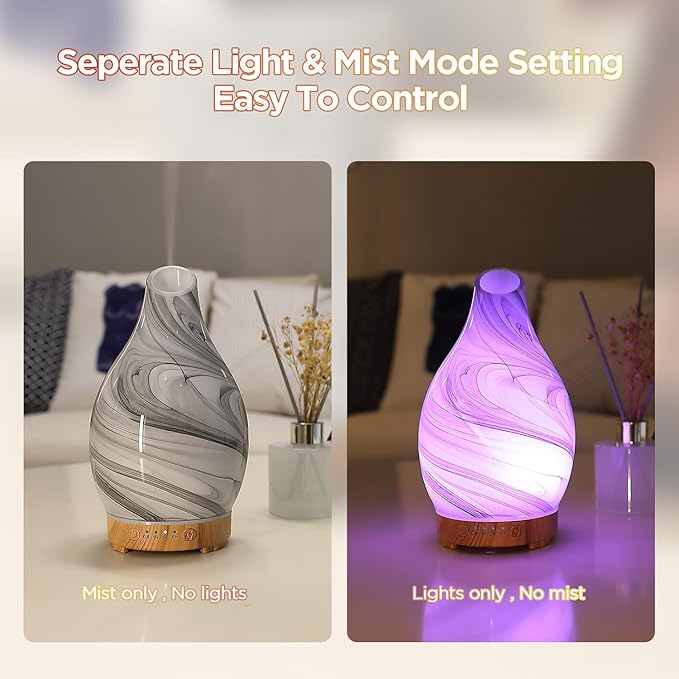 Essential Oil Diffuser, Art Glass Ultrasonic Aromatherapy Diffuser for Home 160ml with Intermittent Mist & LED 7 Colorful Changing Night Light for Bedroom-Ink Dyeing Time - Image 5