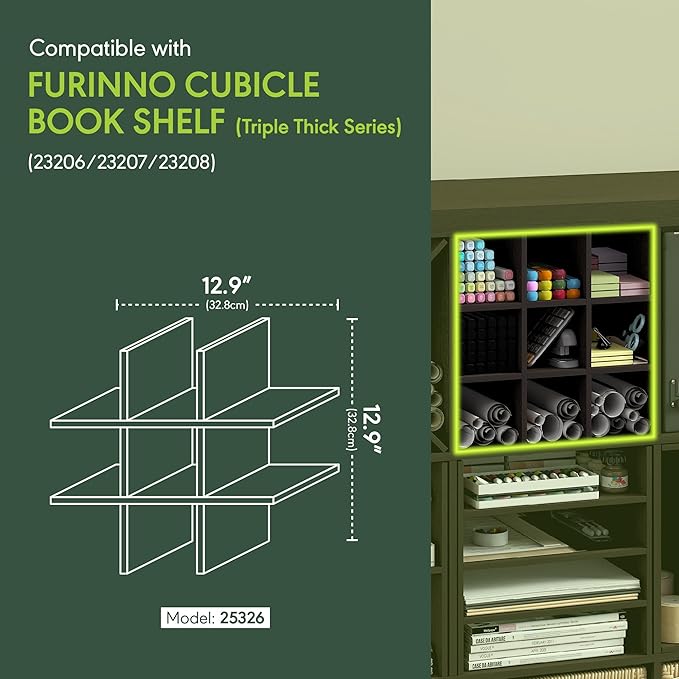 Furinno Cubicle Cube Insert, 9-Compartment Cube Organizer, Geometric Shelf Accessory, Fits into Furinno Triple Thick Cubes, IKEA Kallax, for Organizers and Storage, Black Dark Oak - Image 3