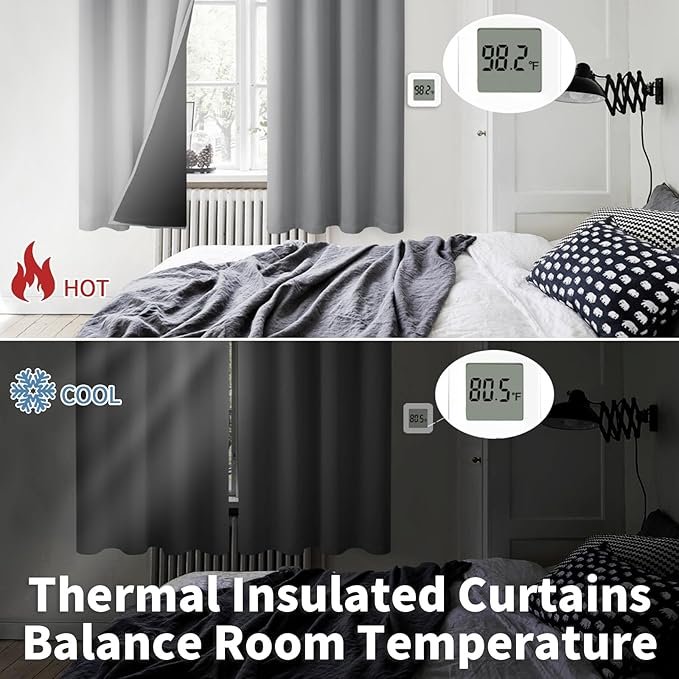 BGment Short 100% Blackout Curtains for Bedroom, Thermal Insulated Energy Efficiency Noise Reducing Grommet Curtains 45 Inch Length with Liner for Small Window 2 Panels Each 42 Inch Wide,Dove Grey - Image 4