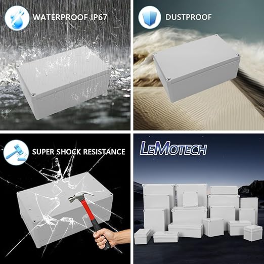 LeMotech Junction Box IP67 Waterproof Dustproof ABS Plastic Project Box for Electrical Outdoor Enclosure Gray 9.8 x 5.9 x 3.9 inch (250 x 150 x 100 mm) - Image 8
