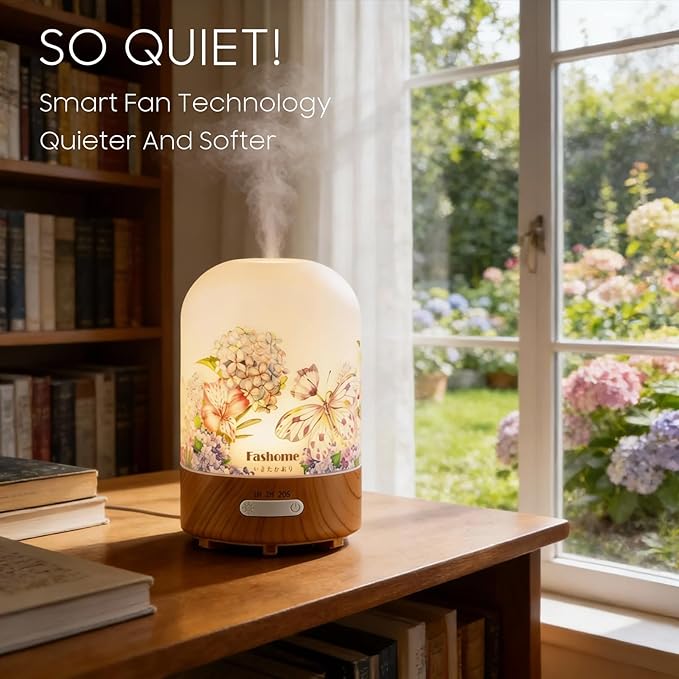 Essential Oil Diffuser Hand Blown Glass, 100ml Small Aromatherapy Diffuser, Auto Shut-Off Function, Ultrasonic Diffusers for Essential Oils, Cool Mist Humidifier with Warm White Lights (Vanilla Oil) - Image 4
