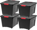IRIS USA 51 L (54 QT) Plastic Storage Box with Lid and Latches - 4 Pack - BPA-Free, Garage Organizing Solution, Durable Nestable Stackable Containers, Secure Pull Handle - Black by IRISUSA