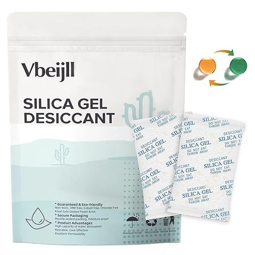 1 Gram (100 Pack) Color-Indicating Silica Gel Packets, Premium Food Grade Desiccant - Rechargeable Moisture Absorbers for Food Storage, Electronics, 3D Filament & Safes by Vbeijll