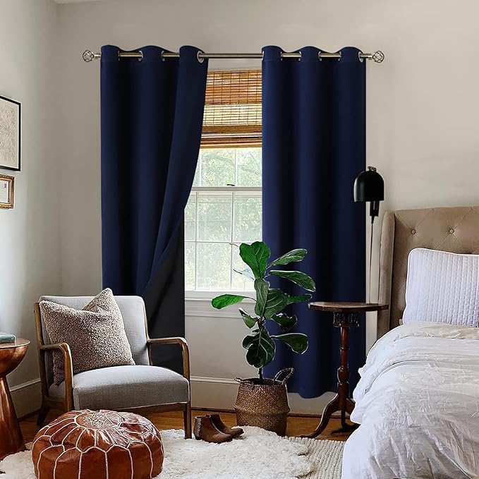 BGment Thermal Insulated 100% Blackout Curtains for Bedroom with Black Liner, Double Layer Full Room Darkening Noise Reducing Grommet Curtain (38 x 84 Inch, Navy Blue, 2 Panels) - Image 2