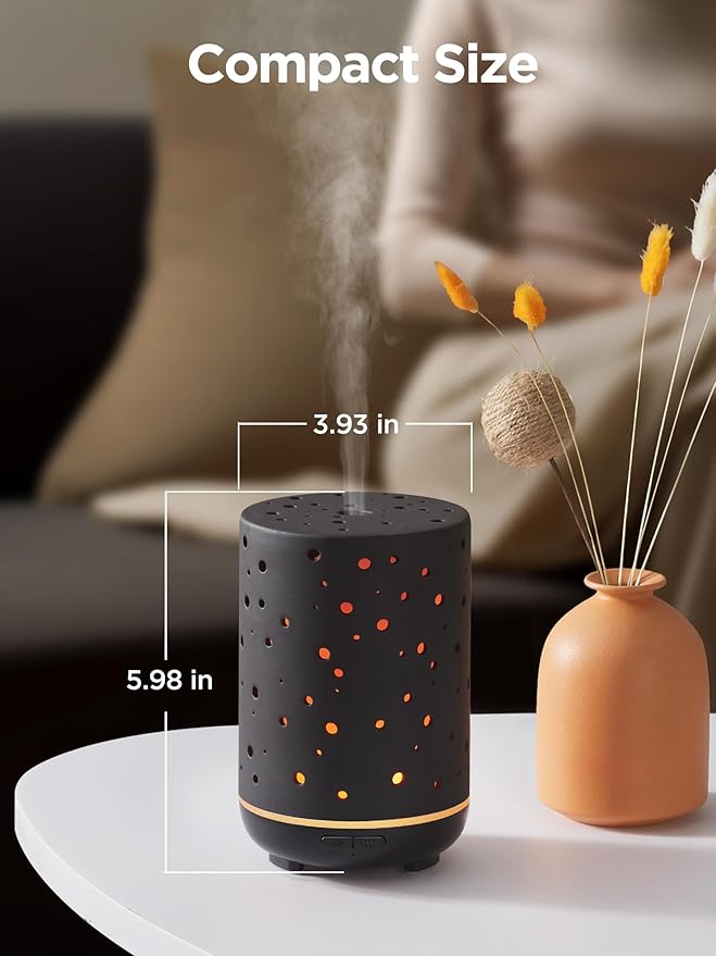 InnoGear Essential Oil Diffuser, 150ml Ceramic Diffuser Ultrasonic Air Diffusers Humidifier Cool Mist Aromatherapy Diffuser with 2 Mist Modes Waterless Auto Off for Home Office, Black - Image 7