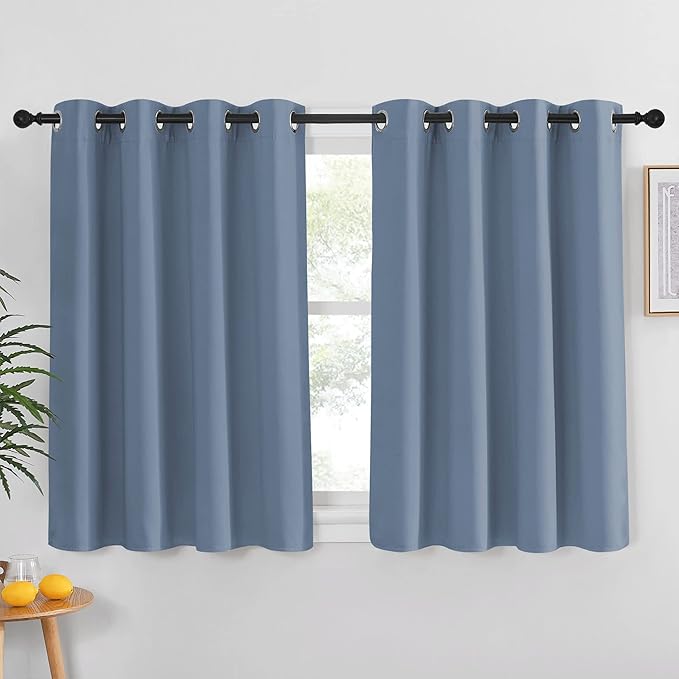 NICETOWN Stone Blue Short Blackout Curtain for Bathroom - Blackout Thermal Insulated Solid Grommet Sound & Light Blocking Drape Small Window Treatment for Kitchen/Cafe (1 Panel, W52 x L45) by NICETOWN