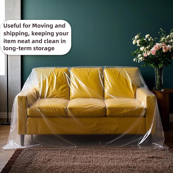 Yotelab Plastic Couch Cover for Moving,Sofa Bag Cover Protector,Furniture Cover for Storage,92Wx42Dx62/41H Inches (No Seal) - Image 3