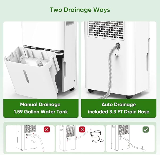 Dehumidifier, Dehumidifier for Basement with Drain Hose Max 70 Pints, Dehumidifiers for Home up to 4,500 Sq. Ft, Ideal for Bedroom, Bathroom & Large Rooms, Humidity Control, Dry Clothes, 24HR Timer - Image 7