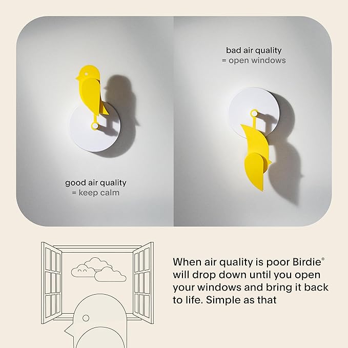 Birdie 2.0 - Design Indoor CO2 Monitor - Air Quality Meter for Home & Office - Modern Interior Decor -Visual Air Quality Sensor for Fresh Air - Wall Mounted -Swiss Sensor Technology-Yellow, FullBirdie - Image 3