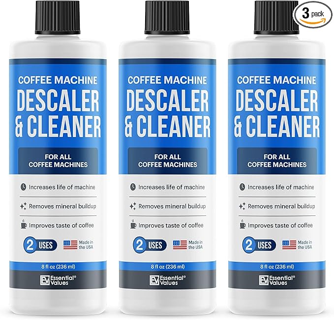 Descaling Solution (6 Uses) Coffee Machine Descaler Cleaner | Compatible with Breville Keurig Nespresso Delonghi & More | Liquid To Descale Automatic Coffee Makers & Espresso Machines 3 pack by EssentialValues
