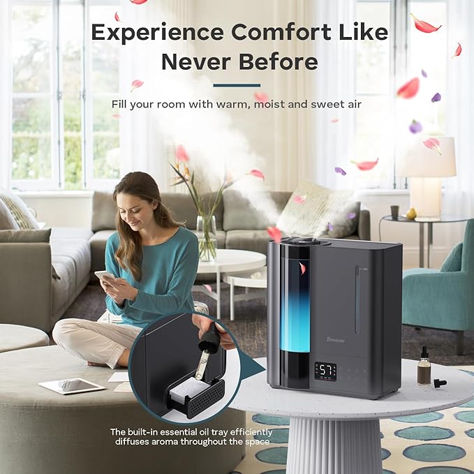 BREEZOME 8L Humidifiers for Bedroom, Warm & Cool Mist for Large Room Home, Top Fill Ultrasonic Humidifier, Humidity Sensor, Essential Oil, 60H Runtime, Quiet for Baby, Plants, Fast Relief - Image 7