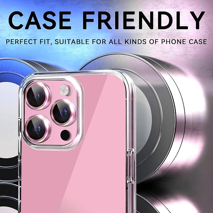 2 Pack Camera Lens Protector for iPhone 16 Pro/iPhone 16 Pro Max,9H Tempered Glass Scratch Resistant Metal Ring Camera Cover,Case Friendly Camera Screen Protector Accessories,Rose - Image 3