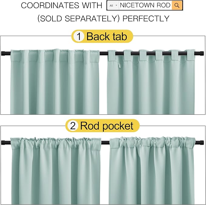 NICETOWN Blackout Curtain Panels Window Draperies - (Aqua Blue Color) 70x72 inch, 2 Pieces, Insulating Room Darkening Blackout Drapes for Bedroom - Image 3