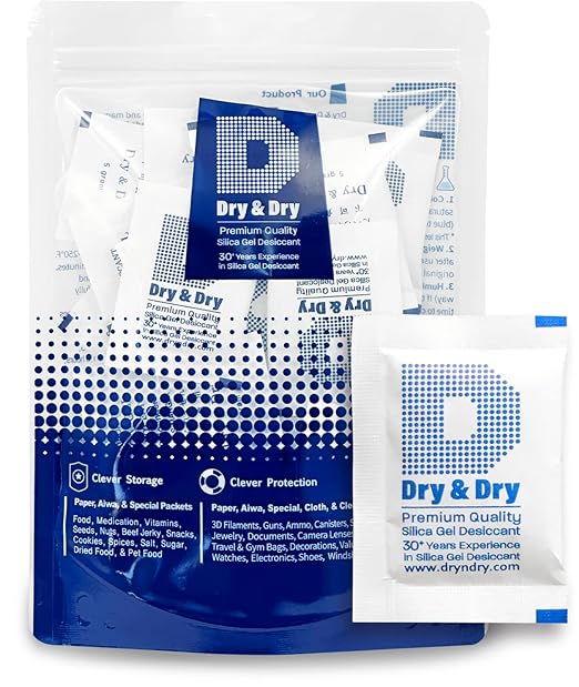 Dry & Dry 5 Gram [30 Packets] Silica Gel Packets Silica Gel Desiccants, Silica Gel Packs - Rechargeable (Food Safe) Silica Gel Packets, Silica Packets by DryDry