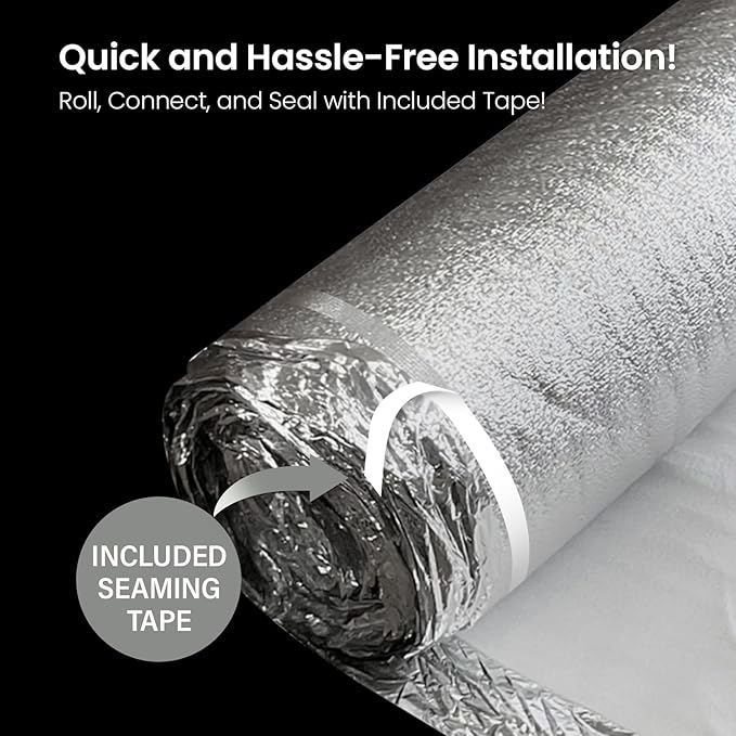 3-in-1 Acoustic Premium Floor Underlayment - 200 sqft Roll - 3mm Thick EPE with Silver Foil Vapor Barrier with Tape - Moisture Barrier, Thermal Insulation, Sound Insulation (Silver Protect) - Image 6
