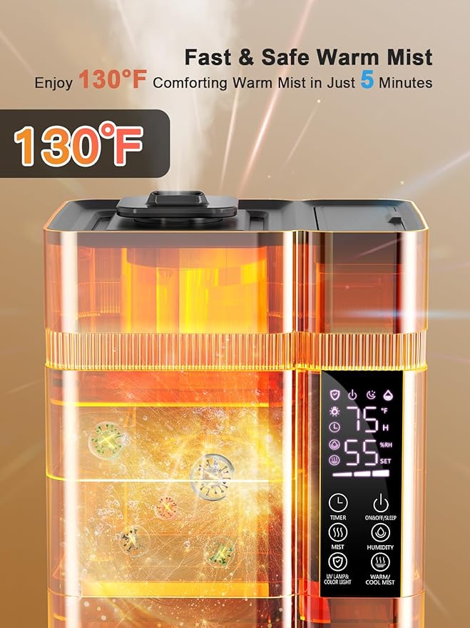 13L/3.4Gal Humidifiers for Bedroom, Ultrasonic Warm & Cool Mist Humidifier Large Room, Covers 800ft², 72H Runtime, 24H Timer, 3 Mist Modes Top Fill Quiet Humidifiers for Home, Office, Black - Image 3
