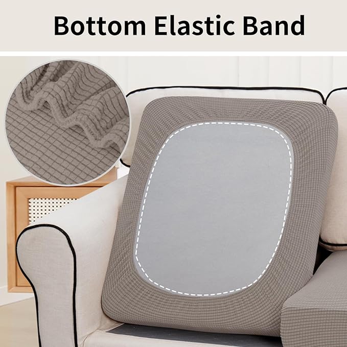 Easy-Going Stretch Individual Loveseat Couch Cushion Cover Sofa Cushion Furniture Protector Sofa slipcover Soft Flexibility with Elastic Bottom (2-Piece Loveseat Cushion Cover, Taupe) - Image 4