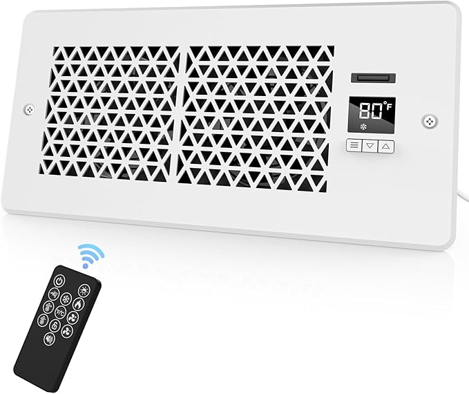 Register Booster Fan for 4" x 10" Register Holes with Remote Control and Thermostat, 10-Speeds Floor Vent Fans Booster - Enhances AC Heating&Cooling Airflow, Quiet Air Duct Fan for Wall, White by MATULSA