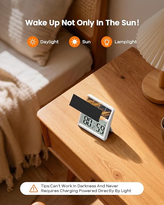 Digital Indoor Thermometer & Hygrometer, Light Powered (No Rechargeable Batteries Runs Only on Real-time Light Exposure) Solar Indoor Temperature and Humidity Monitor, Humidity Gauge - Image 2