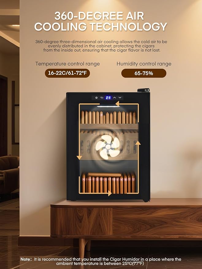 FOHERE Cigar Humidor Electric 18L with Temperature Control, Cigar Cooler with Humidity Control, Spanish Cedar Wood Shelves and Thermometer(190 Counts Capacity), Gift for Businees Partner - Image 4