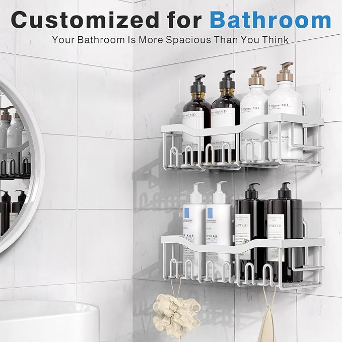 Shower Caddy 2 Pack,Adhesive Shower Organizer for Bathroom Storage&Home Decor&Kitchen organizers and storage,No Drilling,Large Capacity,Rustproof Stainless Steel Bathroom Organizer,Bathroom Decor Sets - Image 2