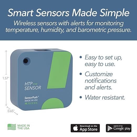 SensorPush HTP.xw Smart Temperature Sensor & Humidity Sensor - Thermometer, Barometer, & Hygrometer w/App Monitoring - Premium Heat Index, Barometric Pressure Gauge, Temperature and Humidity Monitor - Image 2